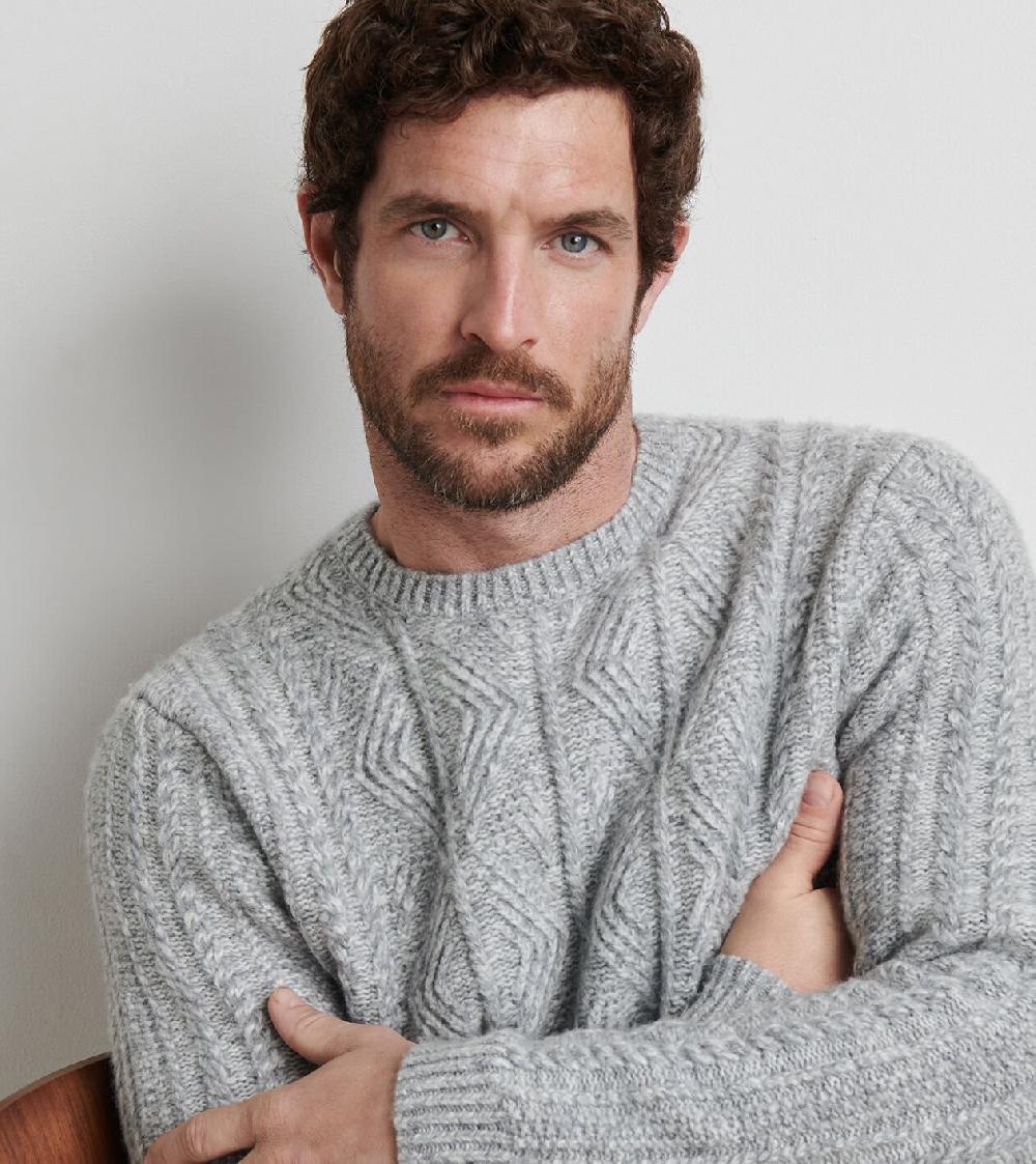 Peter Millar Callum Cable Crewneck Sweater Gale Grey