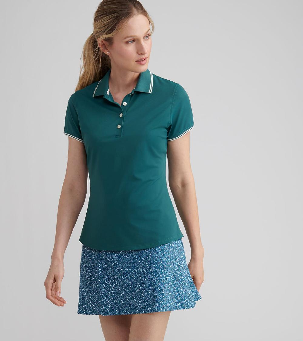 Peter Millar Canterbury Tipped Sport Mesh Short-Sleeve Polo DEEP JADE / IVORY