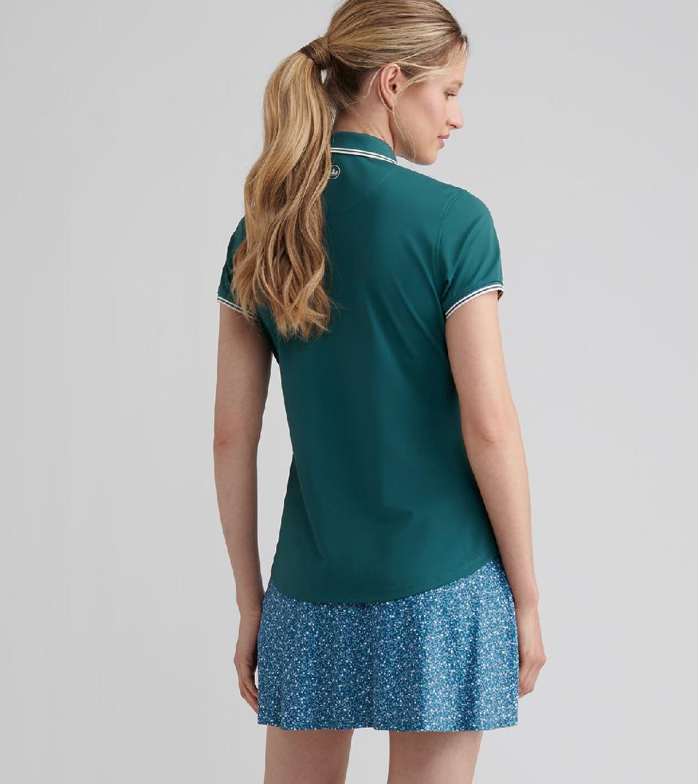 Peter Millar Canterbury Tipped Sport Mesh Short-Sleeve Polo DEEP JADE / IVORY