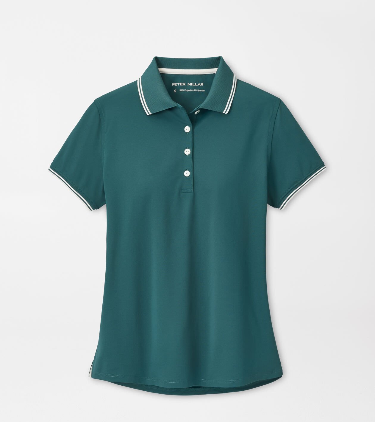 peter millar Canterbury Tipped Sport Mesh Short-Sleeve Polo DEEP JADE / IVORY