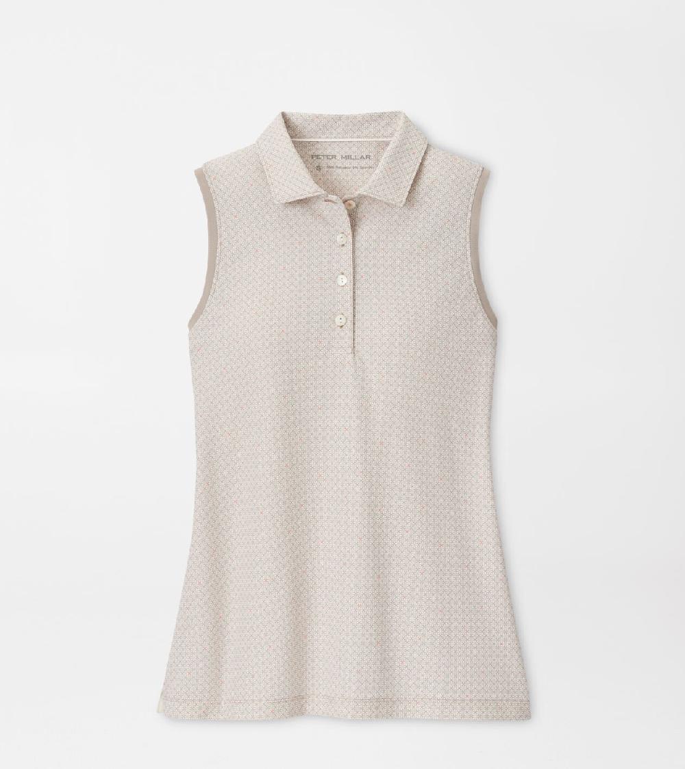 peter millar Casa Capri Banded Sport Mesh Sleeveless Button Polo PEBBLE