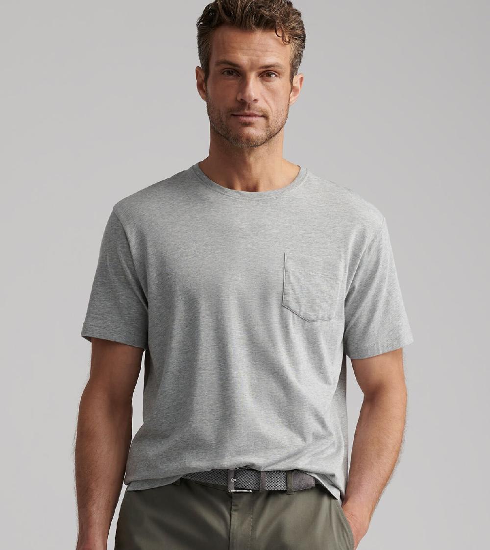 Peter Millar Crown Comfort Heathered Short-Sleeve Pocket Tee Coastal Grey