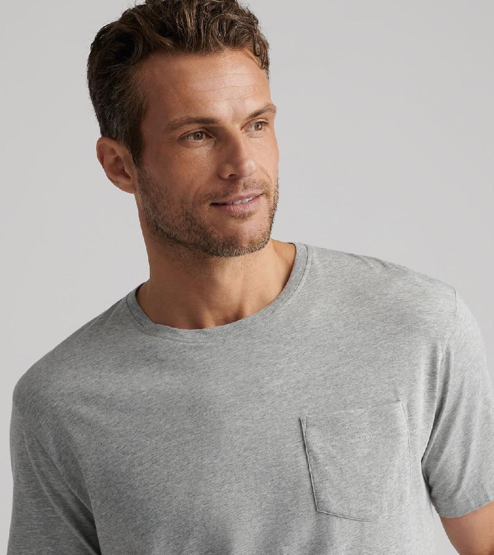 Peter Millar Crown Comfort Heathered Short-Sleeve Pocket Tee Coastal Grey
