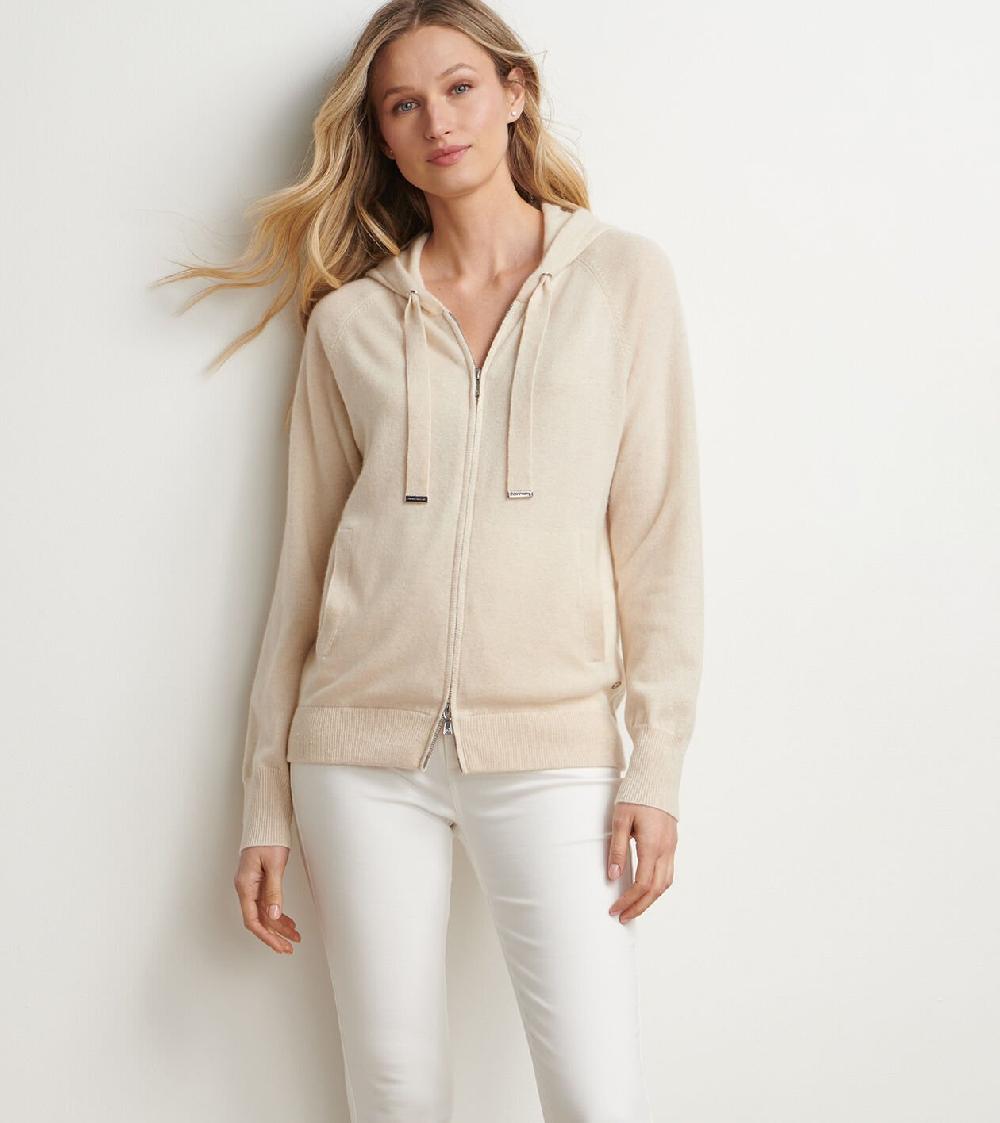 Peter Millar Crown Heritage Cashmere Full-Zip Hoodie LATTE