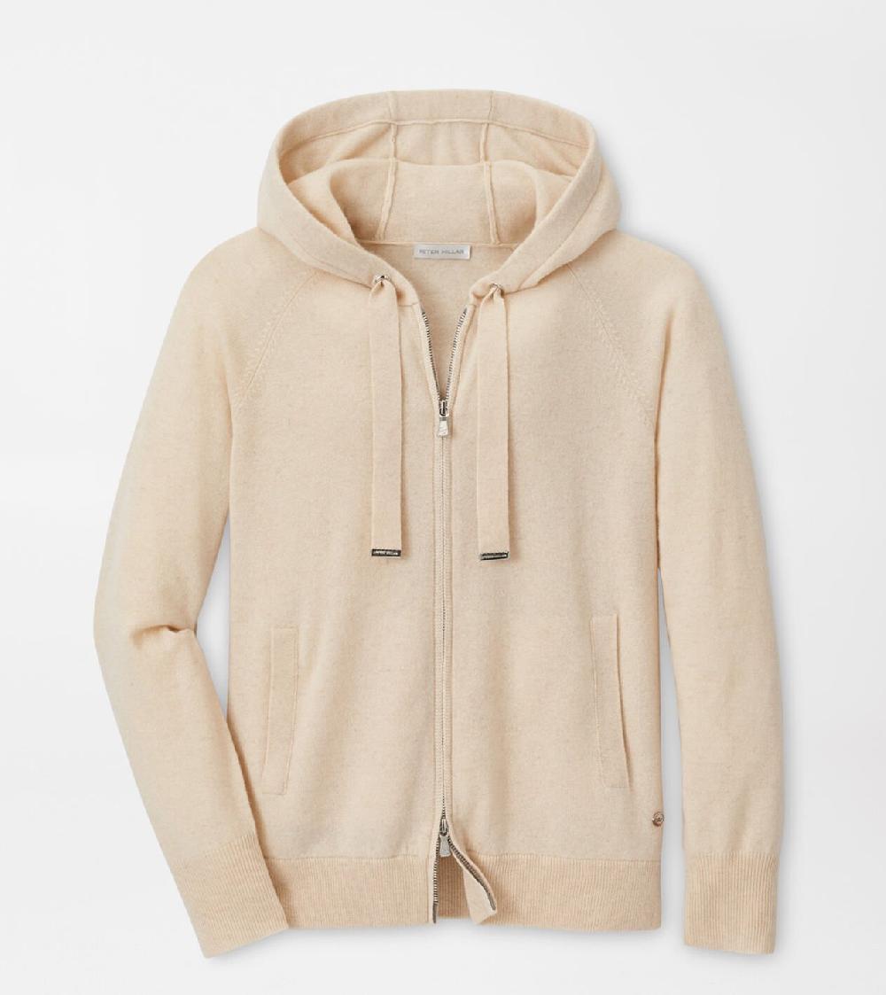 peter millar Crown Heritage Cashmere Full-Zip Hoodie LATTE