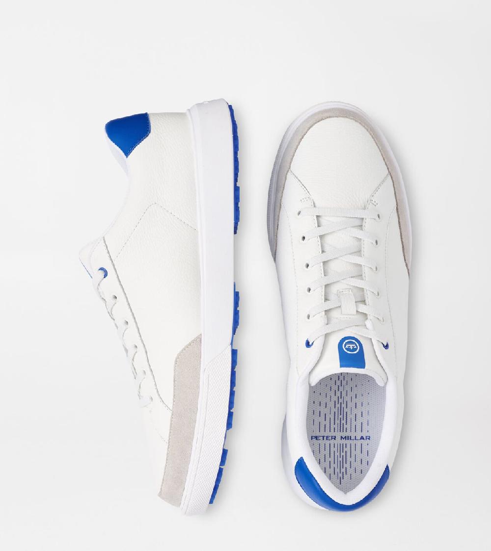 peter millar Drift Leather Hybrid Course Shoe WHITE/MAKO BLUE