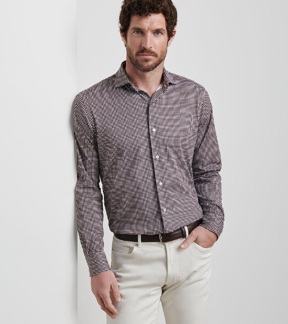 Peter Millar Excursionist Flex Gingham Sport Shirt Antique Walnut