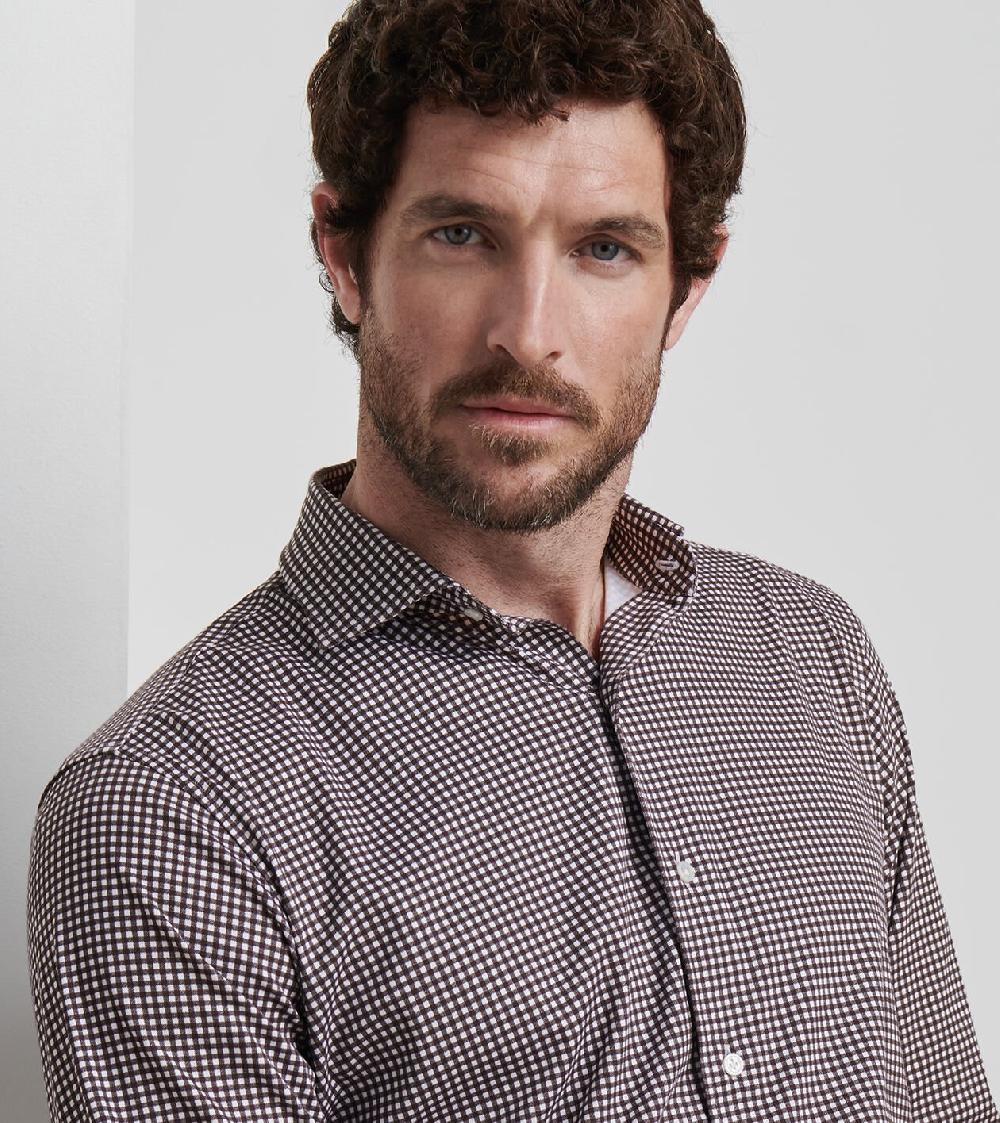 Peter Millar Excursionist Flex Gingham Sport Shirt Antique Walnut