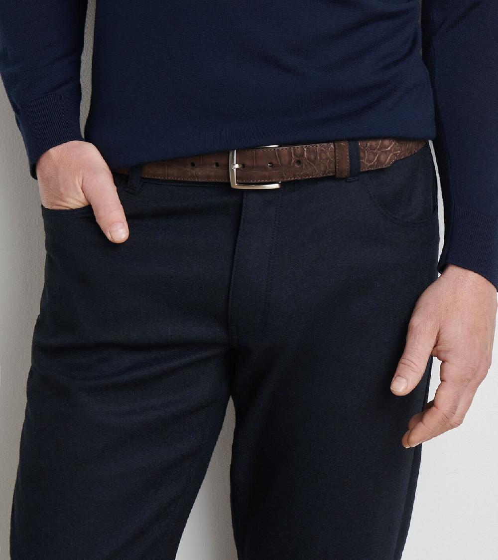 Peter Millar Excursionist Nubuck Alligator Belt Chocolate