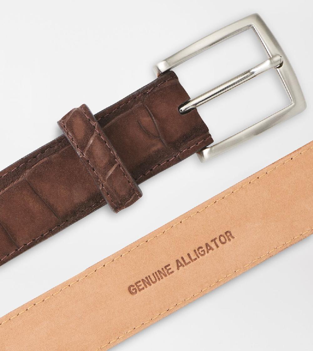 Peter Millar Excursionist Nubuck Alligator Belt Chocolate