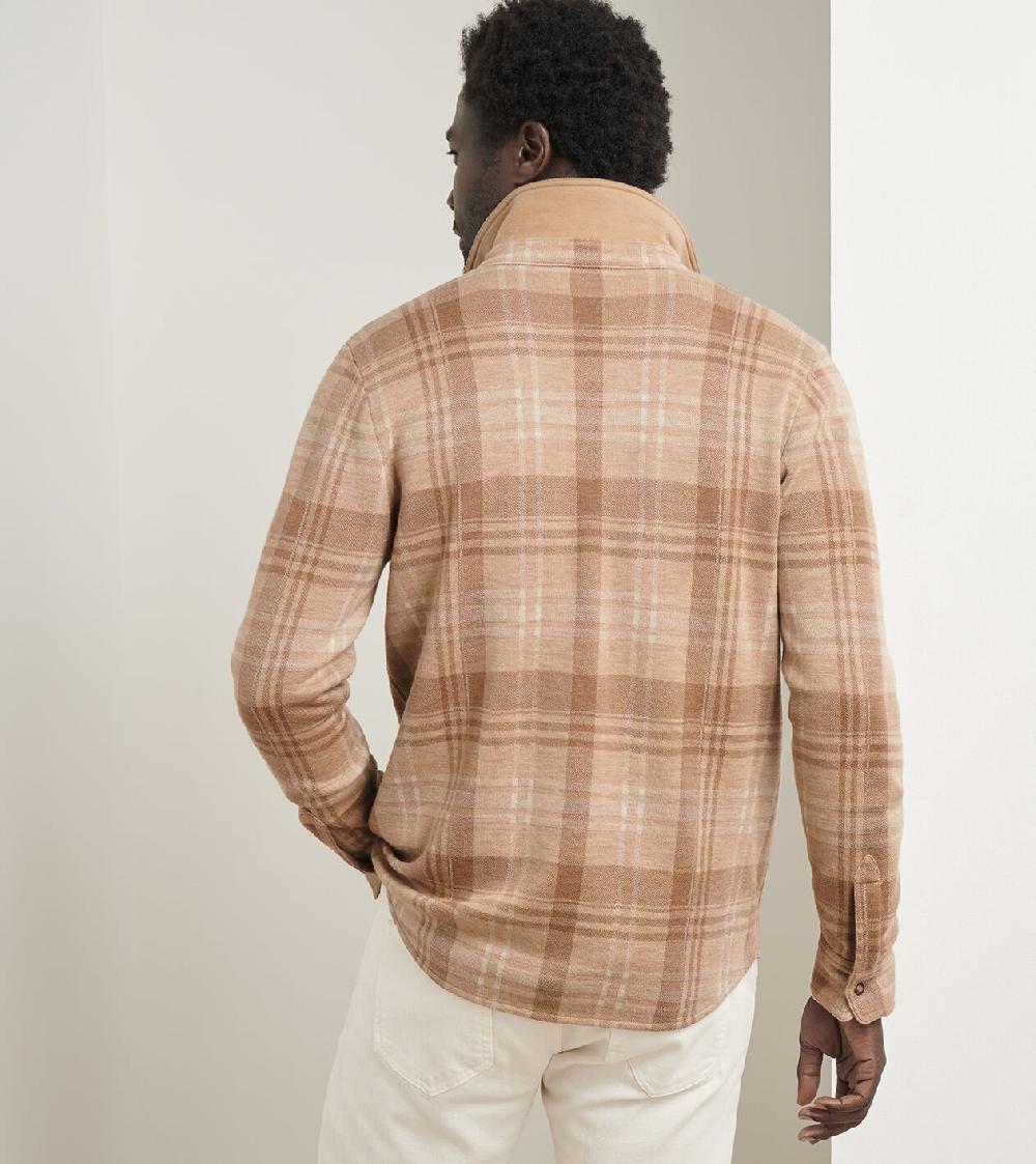 Peter Millar Gordon Plaid Sweater Shirt Jacket SOFT BROWN