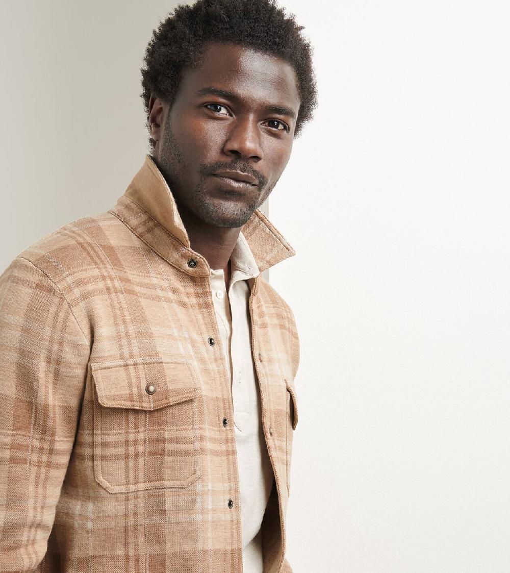 Peter Millar Gordon Plaid Sweater Shirt Jacket SOFT BROWN