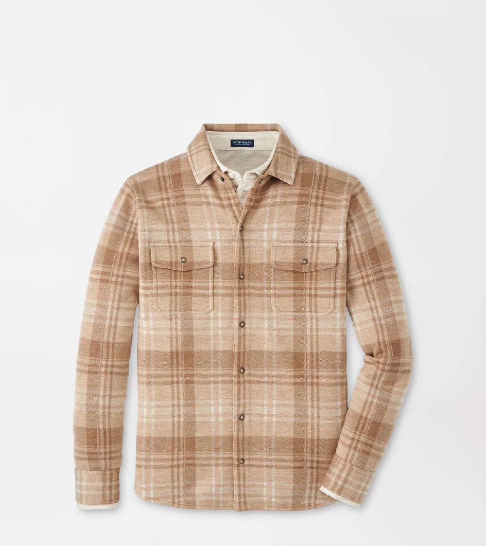 peter millar Gordon Plaid Sweater Shirt Jacket SOFT BROWN