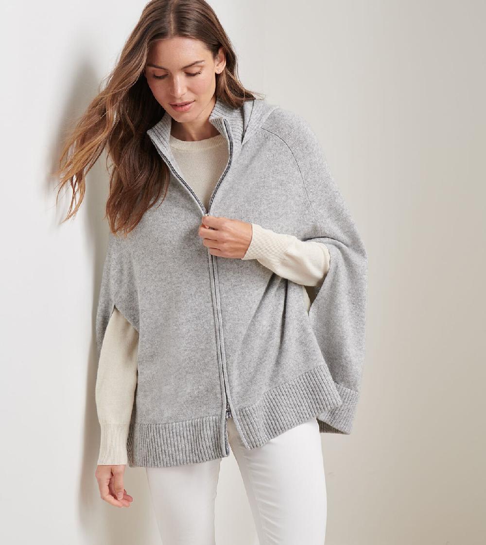 Peter Millar Gwyneth Zip Front Hooded Capelet Light Grey