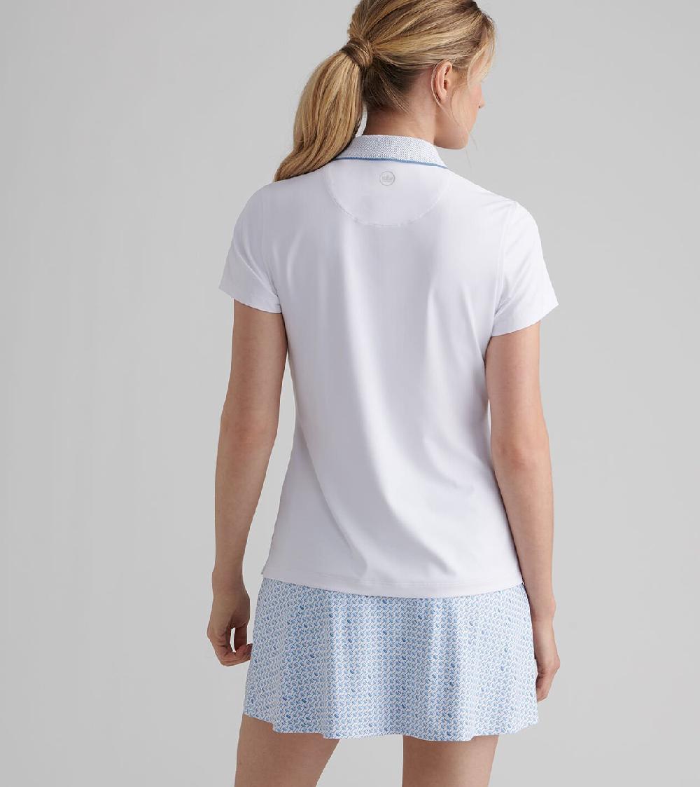 Peter Millar Keswick Zip Neck Short-Sleeve Polo WHITE/VINTAGE INDIGO