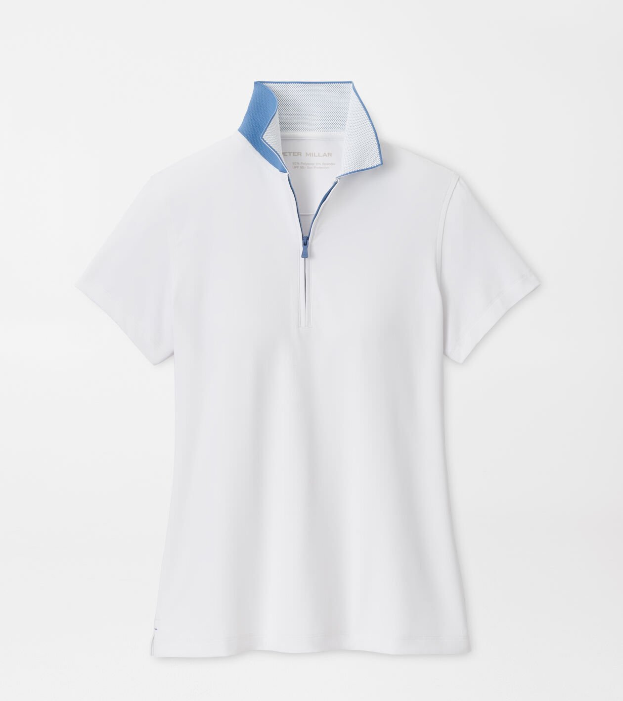 peter millar Keswick Zip Neck Short-Sleeve Polo WHITE/VINTAGE INDIGO