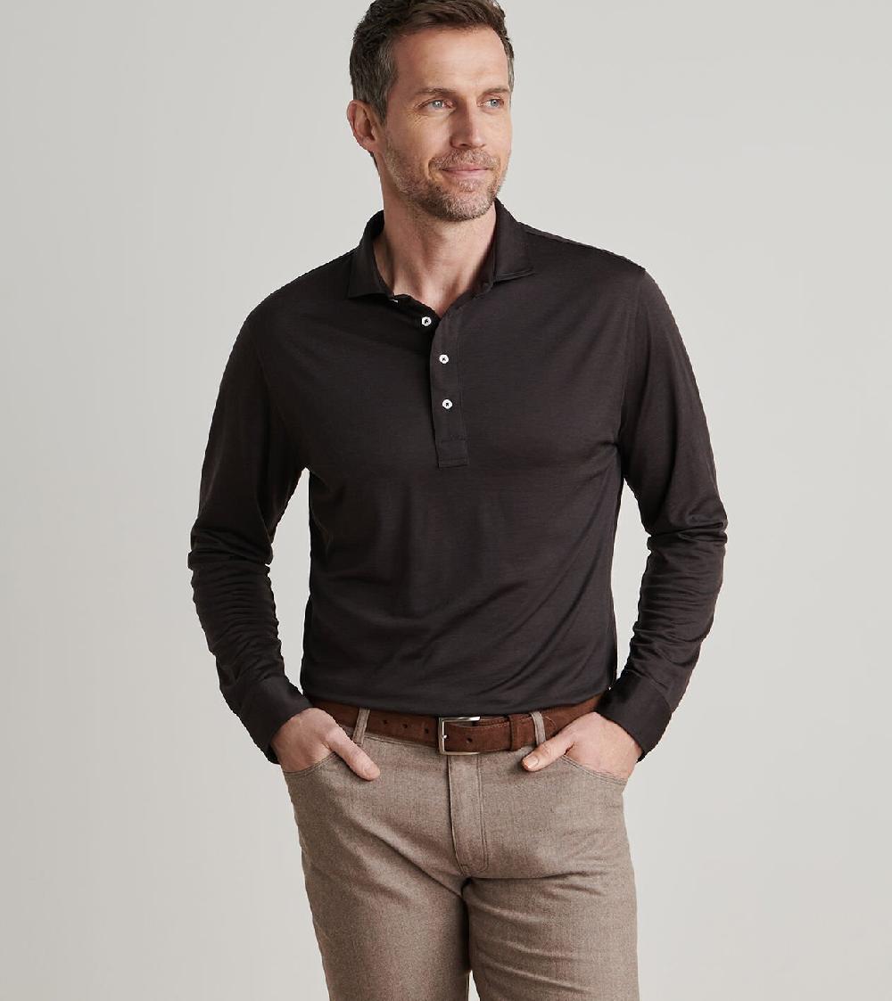 Peter Millar Lawrence Long-Sleeve Wool Polo Antique Walnut