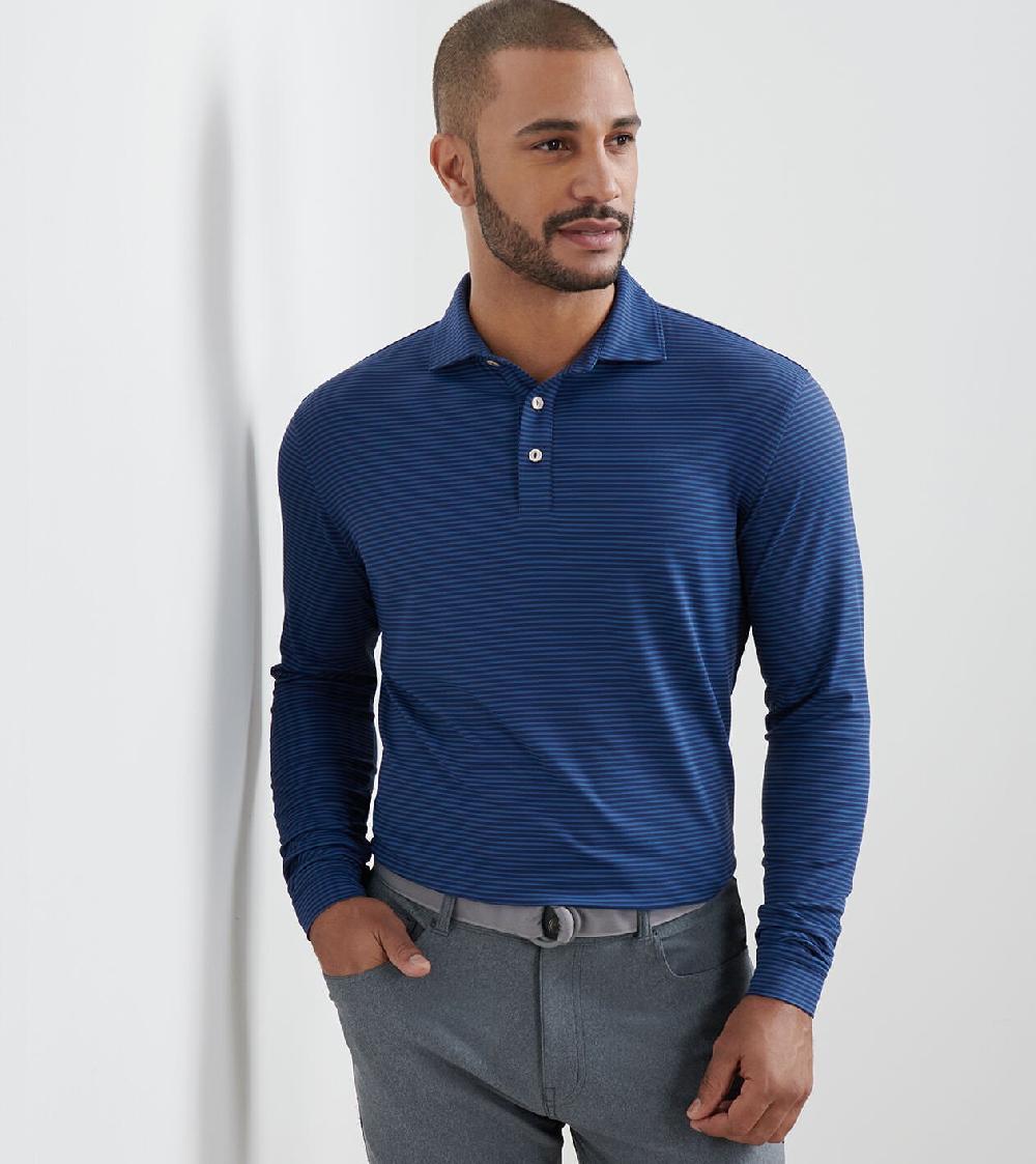 Peter Millar Lyons Stripe Performance Jersey Long-Sleeve Polo Navy