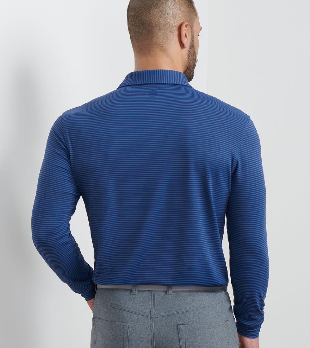 Peter Millar Lyons Stripe Performance Jersey Long-Sleeve Polo Navy