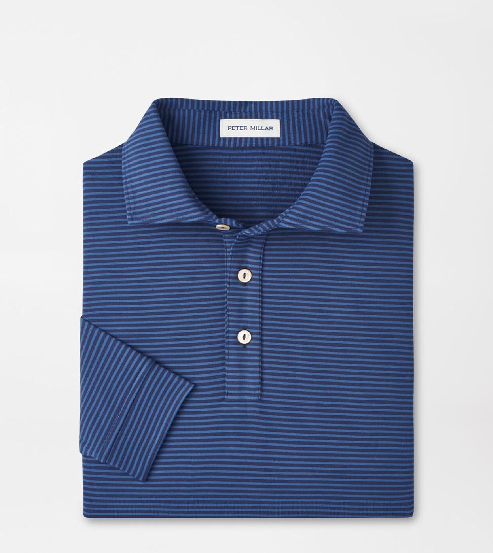peter millar Lyons Stripe Performance Jersey Long-Sleeve Polo Navy