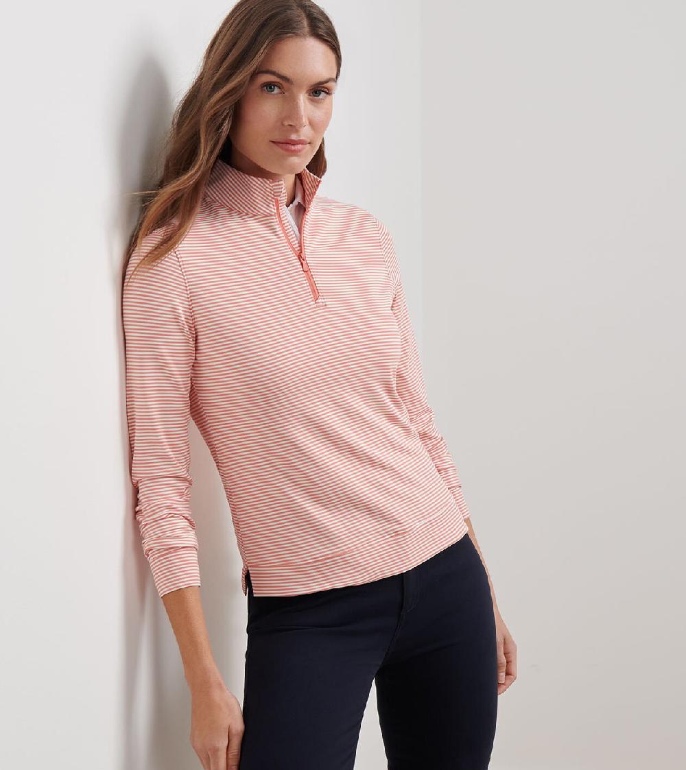 Peter Millar Perth Vista Stripe Performance Quarter-Zip MOROCCAN SPICE/WHITE