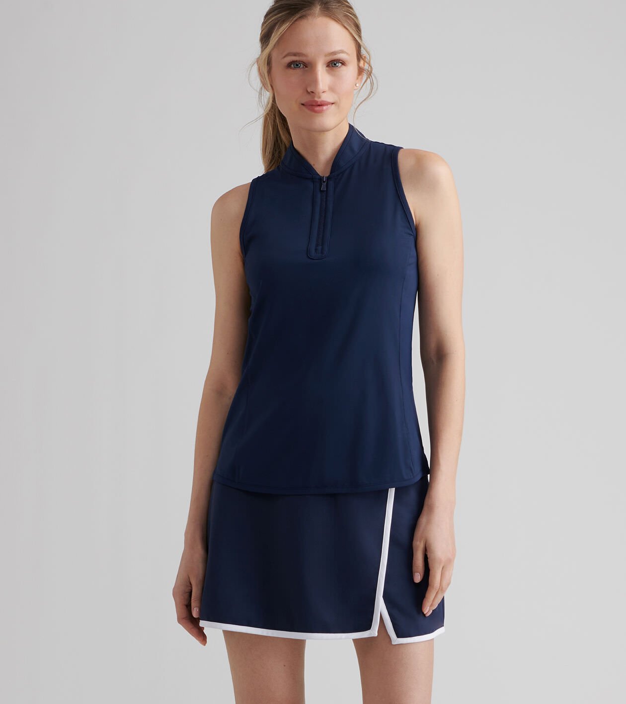 Peter Millar Shirley Sleeveless Zip Polo Navy