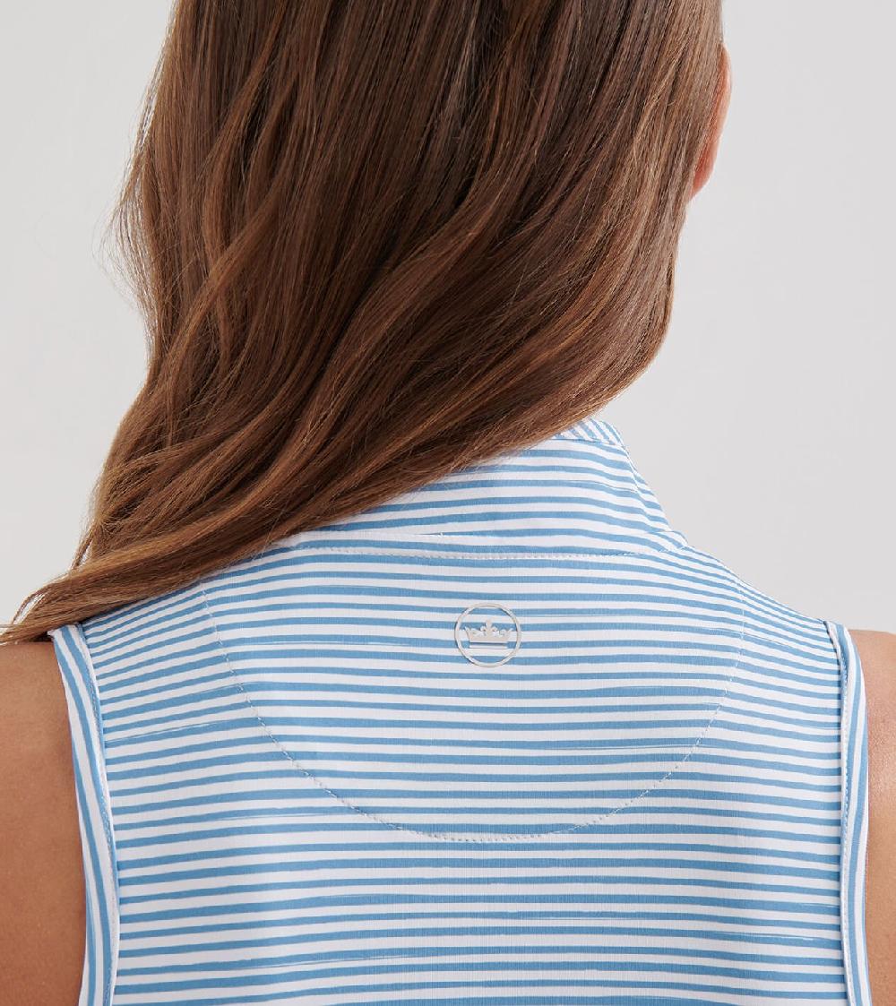 Peter Millar Shirley Bunker Stripes Sleeveless Zip Polo Vintage Indigo