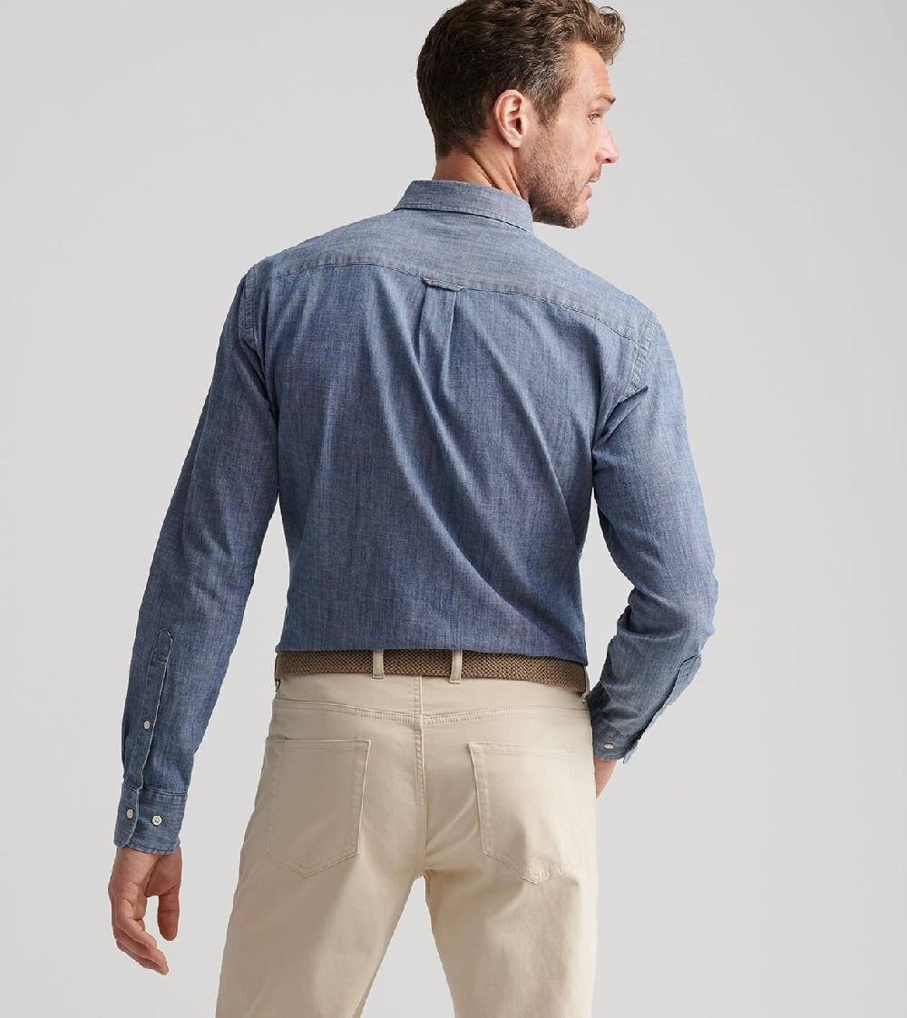 Peter Millar Tamworth Chambray Cotton-Stretch Sport Shirt Indigo