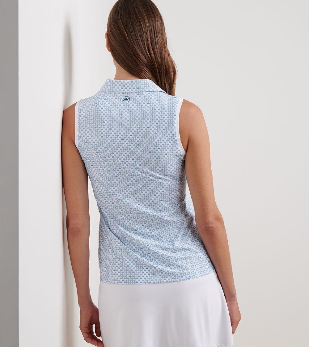 Peter Millar With A Twist Banded Sport Mesh Sleeveless Button Polo BLUE SOUND