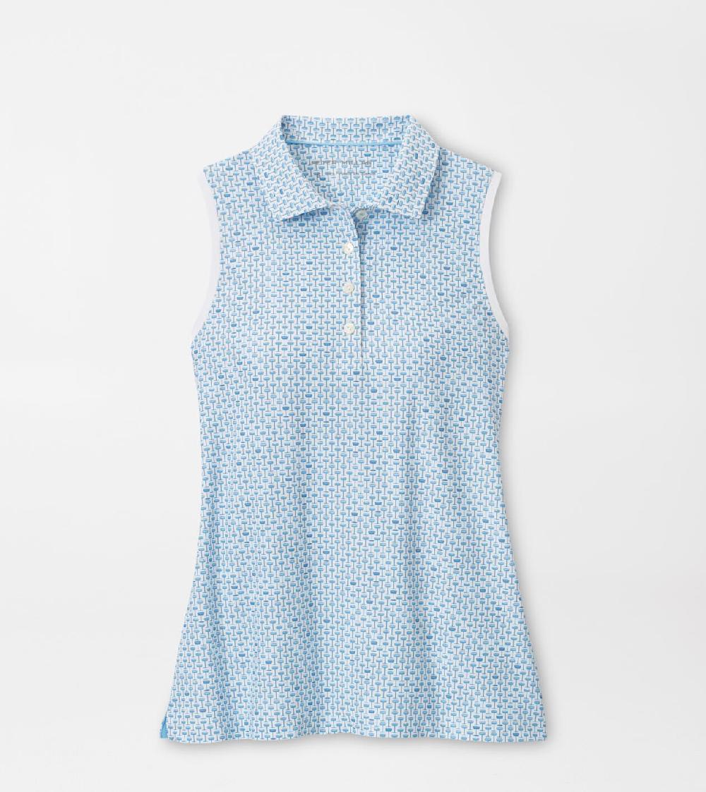 peter millar With A Twist Banded Sport Mesh Sleeveless Button Polo BLUE SOUND