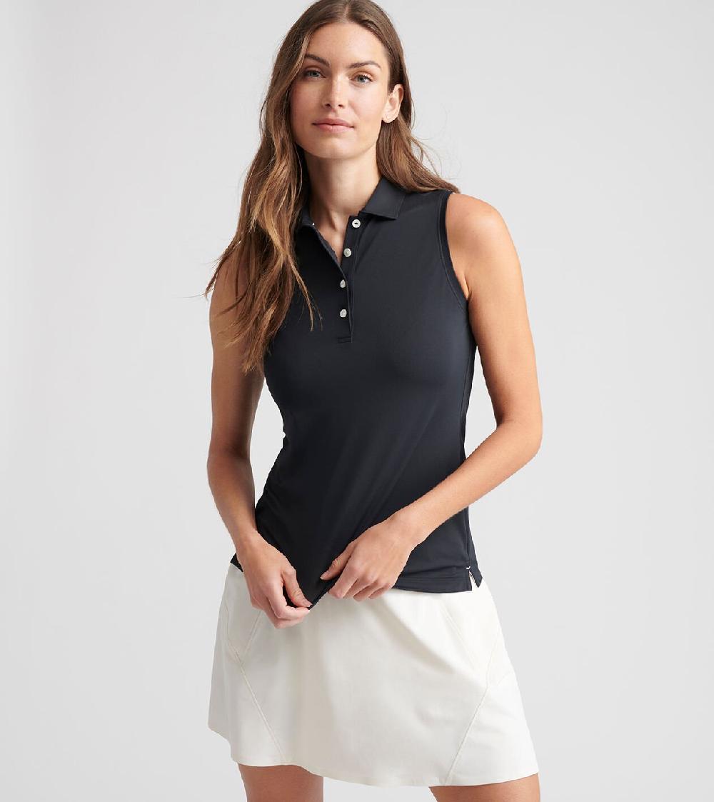 Peter Millar Women's Banded Sport Mesh Sleeveless Button Polo Black