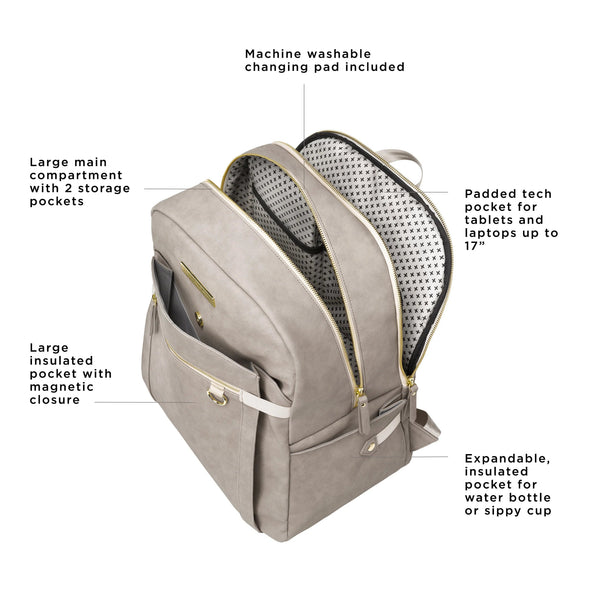 Petunia Pickle Bottom 2-in-1 Provisions Breast Pump & Diaper Bag Backpack In Grey Matte Leatherette