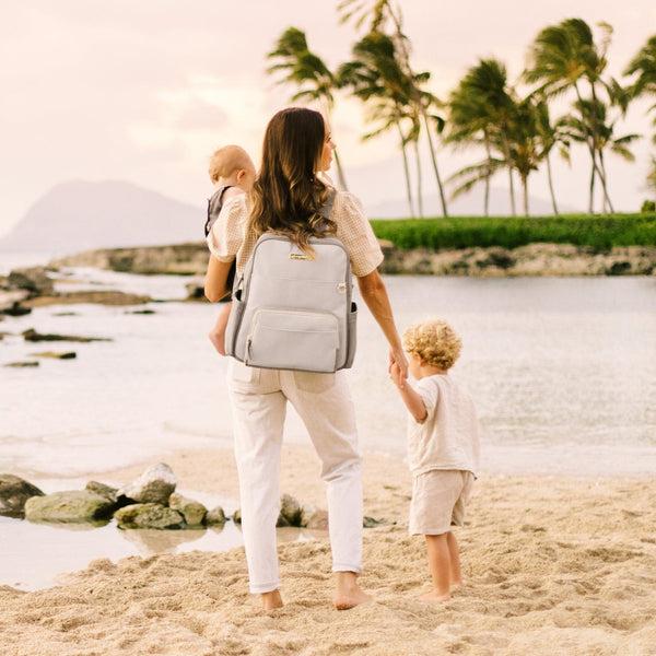 Petunia Pickle Bottom Sync Backpack In Grey Matte Cable Stitch
