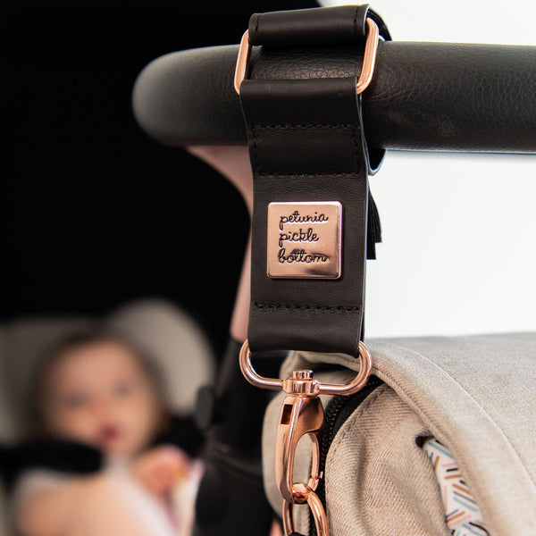 Petunia Pickle Bottom Valet Stroller Clips In Black Leatherette - Rose Gold