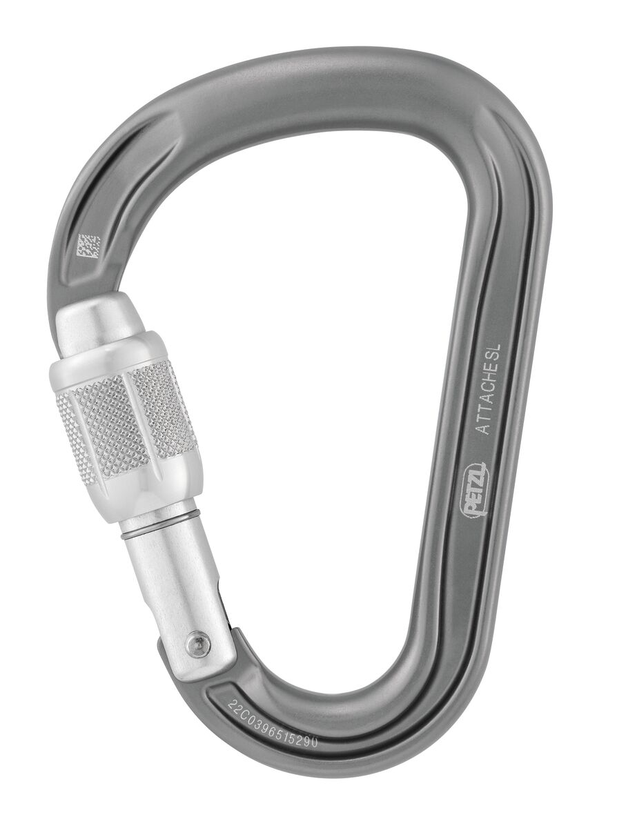 Petzl ATTACHE Locking Pear-shaped Carabiner With Round-stock Basket For Smooth Rope Operation