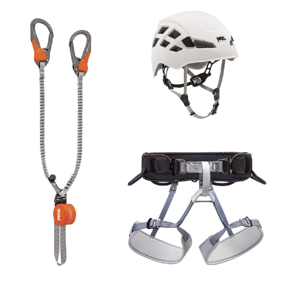 petzl KIT VIA FERRATA EASHOOK Via ferrata kit including a SCORPIO EASHOOK lanyard CORAX harness and BOREO helmet petzl KIT VIA FERRATA EASHOOK Via ferrata kit including a SCORPIO EASHOOK lanyard CORAX harness and BOREO helmet