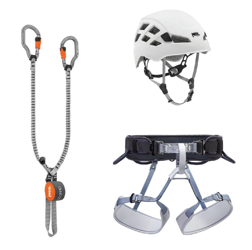 petzl KIT VIA FERRATA VERTIGO Via ferrata kit including a SCORPIO VERTIGO lanyard CORAX harness and BOREO helmet petzl KIT VIA FERRATA VERTIGO Via ferrata kit including a SCORPIO VERTIGO lanyard CORAX harness and BOREO helmet
