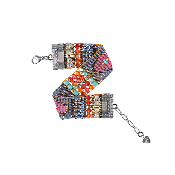 Peyote Bird Chili Rose Rosy Tapestry Beaded Bracelet