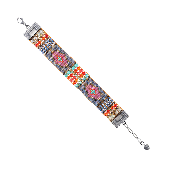 peyote bird Chili Rose Rosy Tapestry Beaded Bracelet