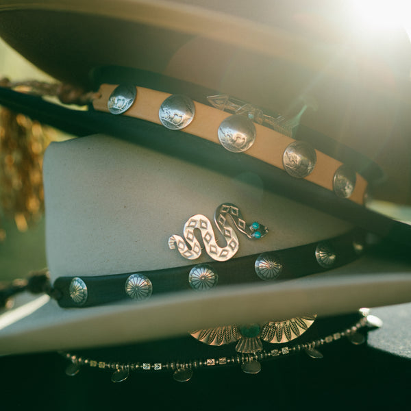 Peyote Bird Lampman Buffalo Nickel Hatband With Braided Leather Ends - Gold