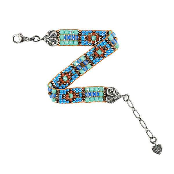 Peyote Bird Chili Rose Blue Mist Bracelet