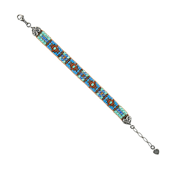 peyote bird Chili Rose Blue Mist Bracelet