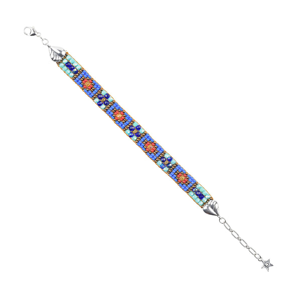 peyote bird Chili Rose Evening Blue Bracelet