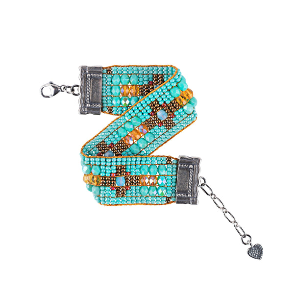 Peyote Bird Chili Rose Turquoise Cross Bracelet