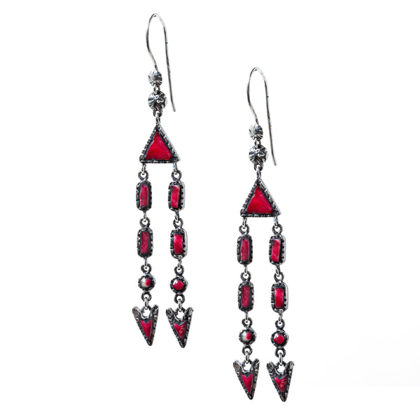 peyote bird Red Coral Dangle Earrings