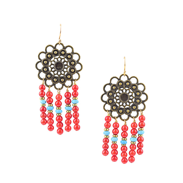 peyote bird Sunburst Bamboo Coral Earrings