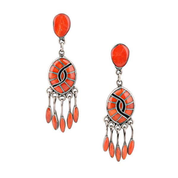 peyote bird Vintage Zuni Coral Earrings C. 1950's