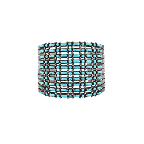 peyote bird Rare Vintage Zuni Lone Mountain Turquoise Row Cuff (c.1940's)