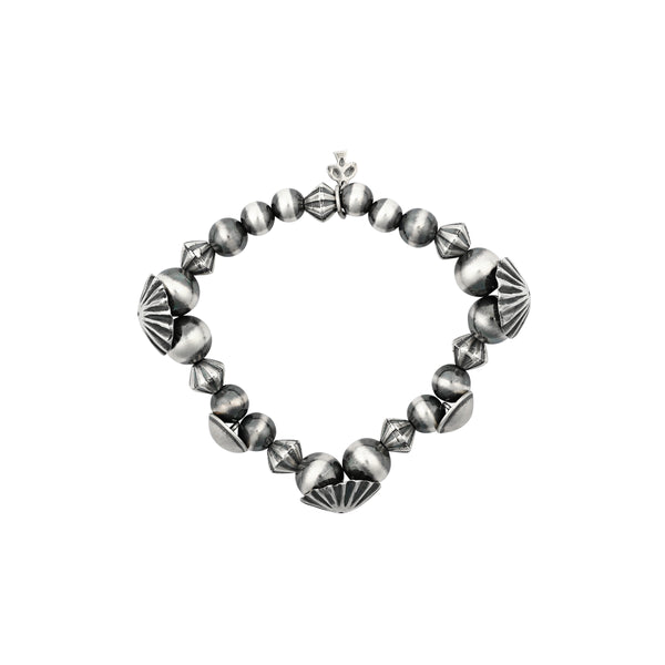 Peyote Bird Revival Concho & Sterling Pearl Stretch Bracelet