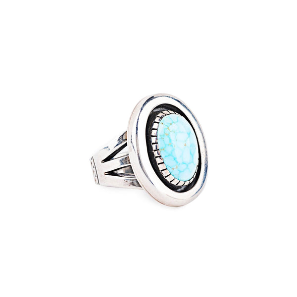 peyote bird Tommy Lee Kingman Spiderweb Turquoise Ring